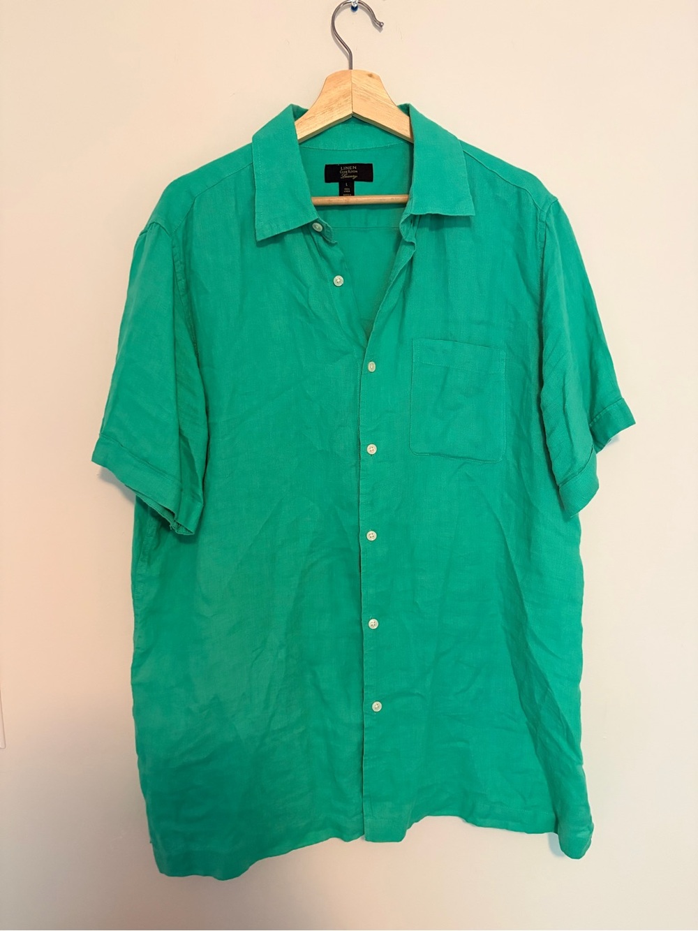 Club Room Shirt Mens Size Large Green Relaxed Fit 100% Linen Woven